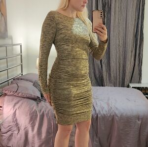 Vince Camuto Gold Long Sleeve Midi Dress